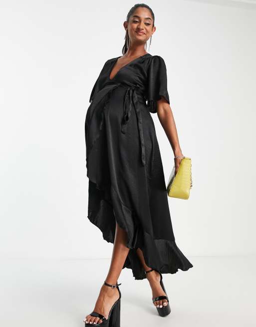 Flounce London Plus wrap front midi dress with flutter sleeves in