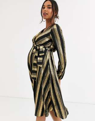 gold wrap midi dress
