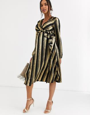 gold wrap midi dress