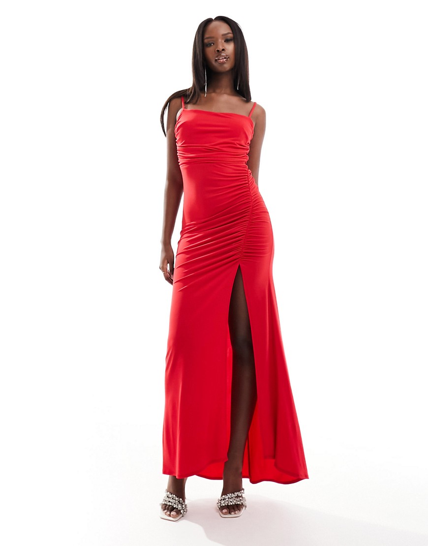 maxi dress in red-Black