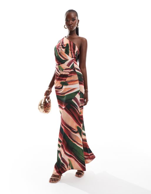 Flounce London - Maxi jurk met een schouderband en abstracte print in multi