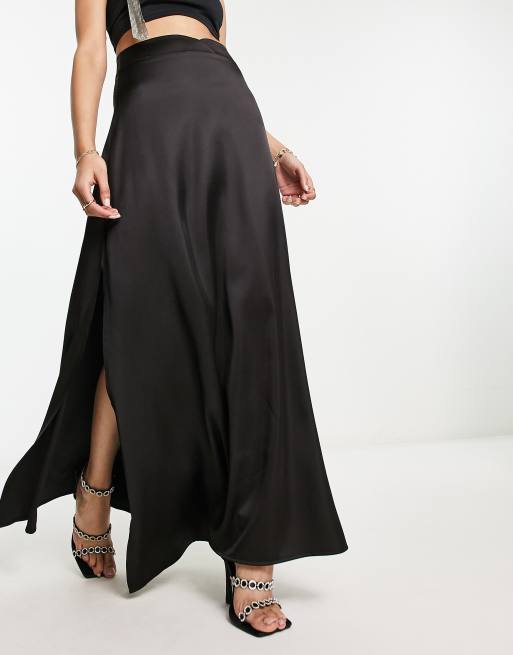 Flounce London - Maxi rok met zijsplit in zwart , 4 van 4