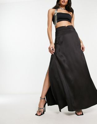 Flounce London maxi skirt with side split in black