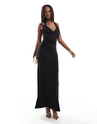 Thumbnail - Flounce London - Maxikleid in Schwarz mit Zierausschnitt vorne