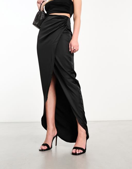 Flounce London – Maxirock in Schwarz mit hohem Bund und Beinschlitz