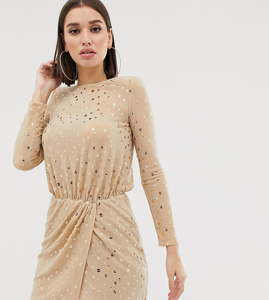 Flounce London - Mini-jurk met lovertjes en schoudervullingen in goudkleur