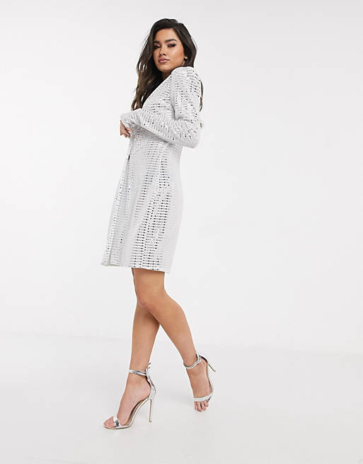 diepte stijfheid Maken Flounce London - Mini-jurk met overslag en glitter in wit | ASOS