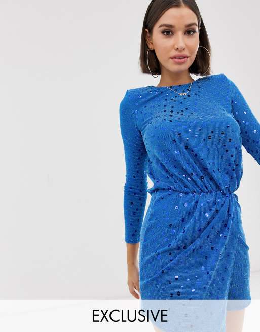 Flounce London – Pailletten-Minikleid in Kobaltblau