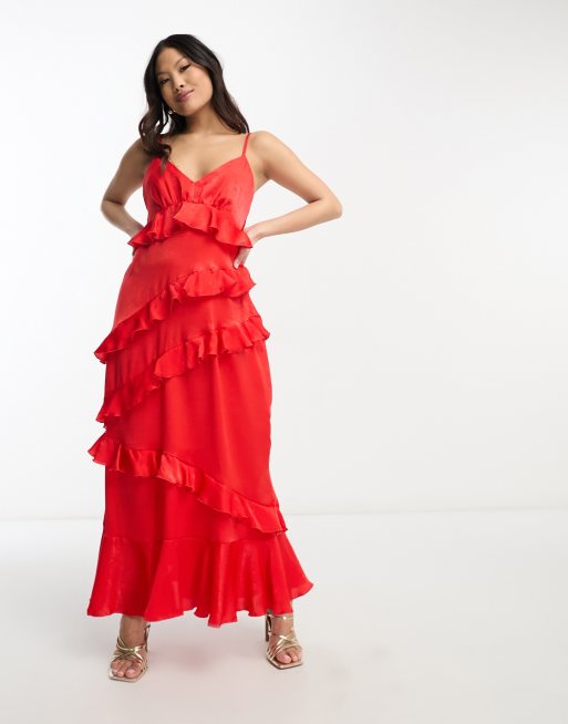 TK Bustier Tulle Midi Red Party Dress EU34 / Red