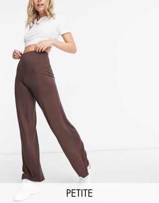 Chocolate brown velvet flat-front essential Wide leg Pants