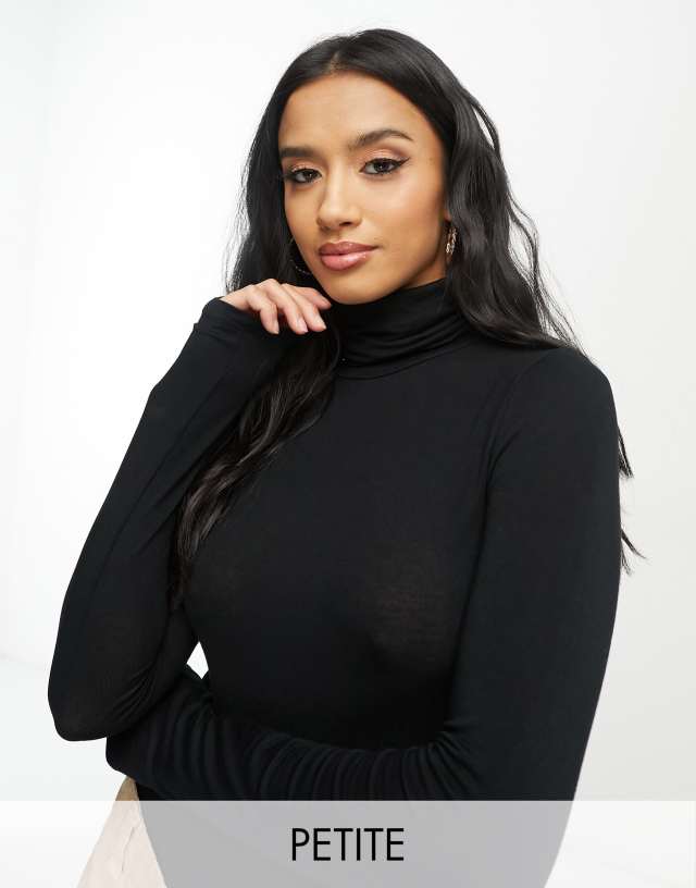 Flounce London Petite basic roll neck long sleeve bodysuit in black