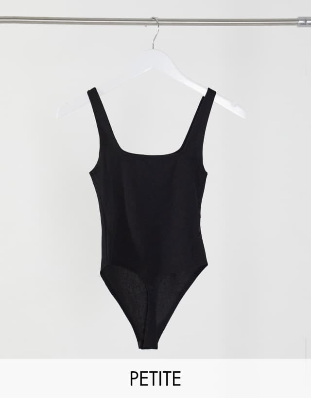 Flounce London Petite basic slinky sleeveless square neck bodysuit in black