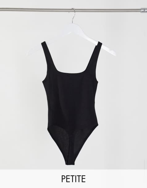 Flounce London Petite basic square neck slinky body in black - view 1