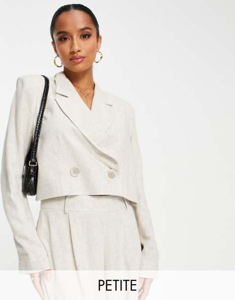 Flounce London Petite - Cropped blazer i beige satin - Del af sæt - view 1