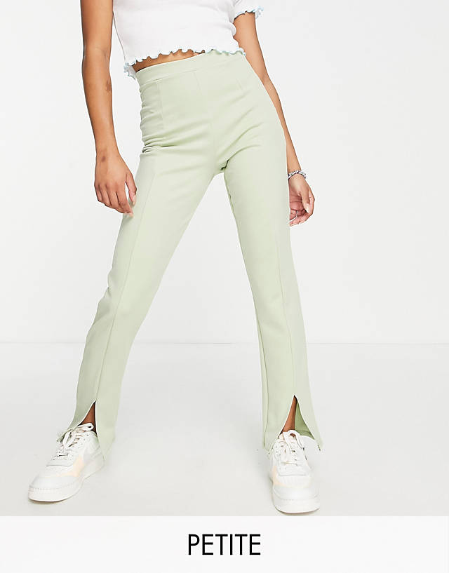 Flounce London Petite - high waist tailored stretch trouser with split front in sage