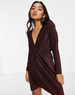 Missguided velvet glitter wrap front mini 2024 dress in black