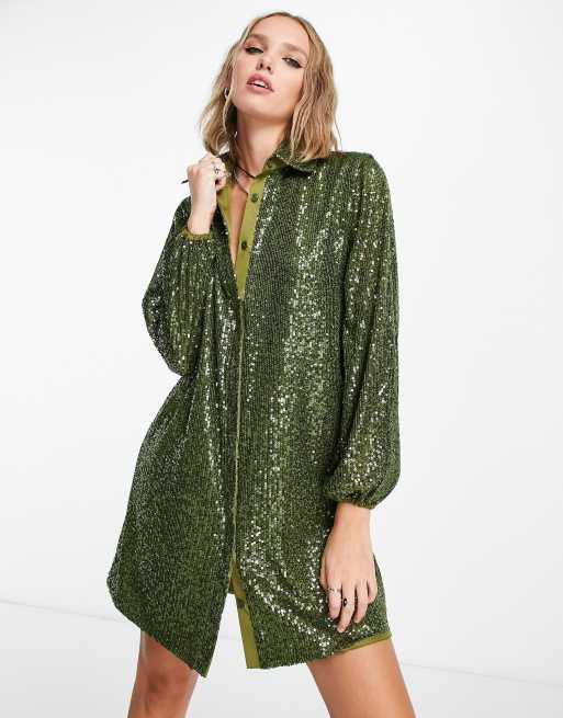 green emerald velvet dress Zapaka Women Green Homecoming Dress Sequin Square Neck Short Prom Dress with Long Sleeves, Dark Green / US4 main image 1
