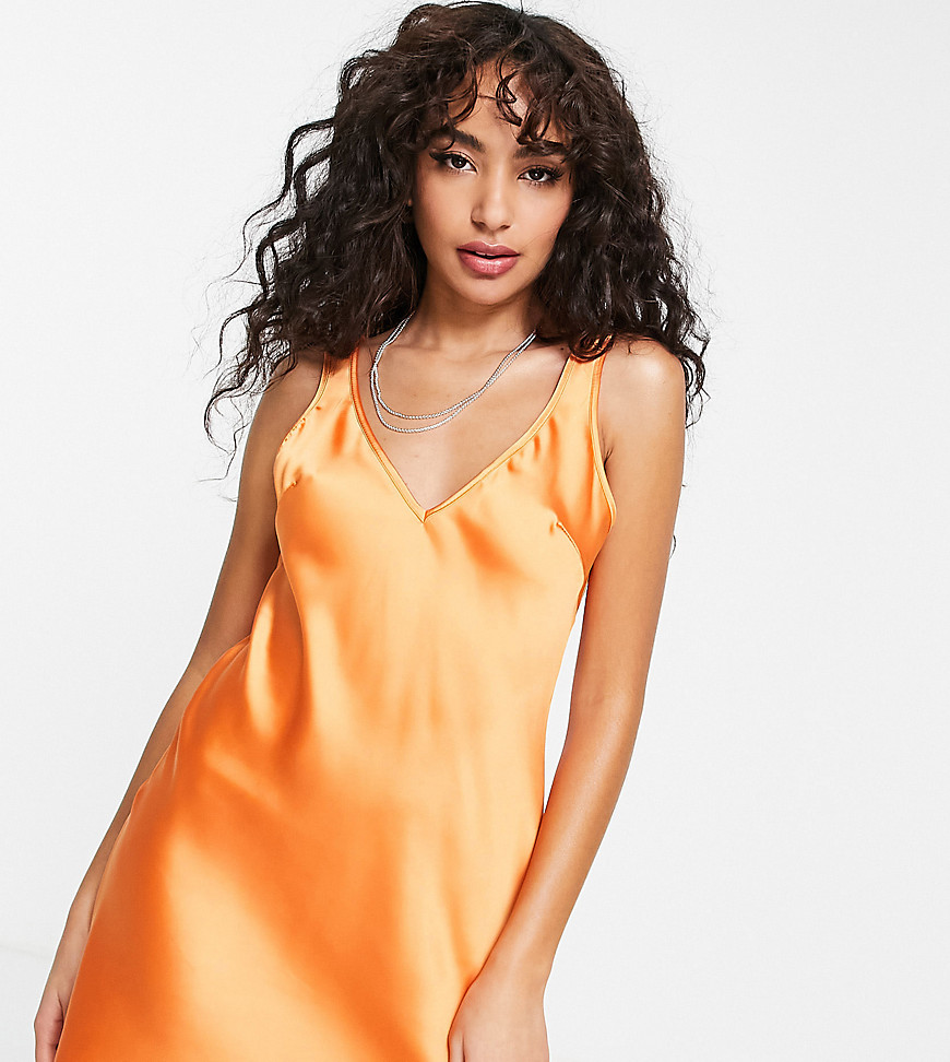 Flounce London Petite mini slip dress in tangerine-Orange