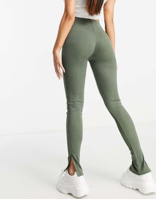 KAIIA SPORT DRAWSTRING WAIST LEGGINGS KHAKI