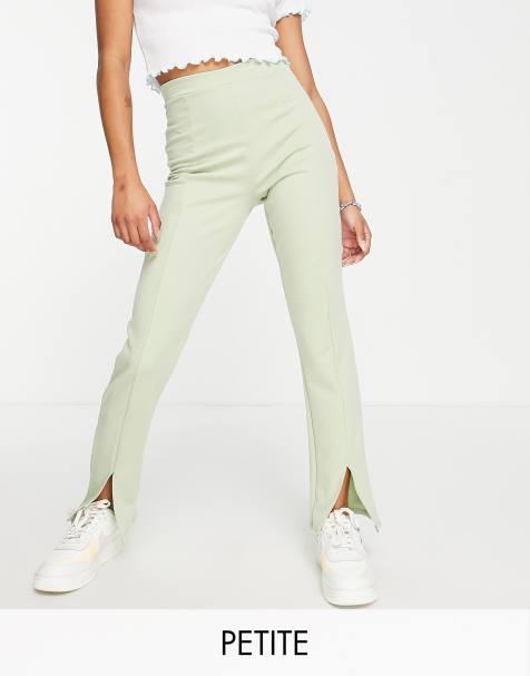 Flounce London Petite - Pantaloni sartoriali elasticizzati a vita alta con spacco sul davanti verde salvia - view 1