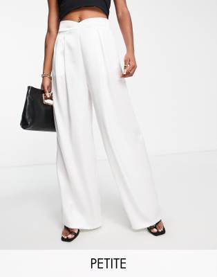 white pleated wide leg trousers