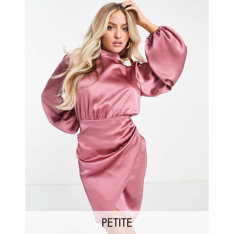 Flounce London Plus wrap front mini dress with flutter sleeves in pink  satin - ShopStyle