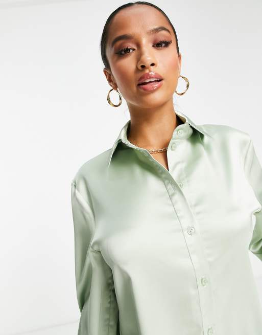 Satin button sale up shirt