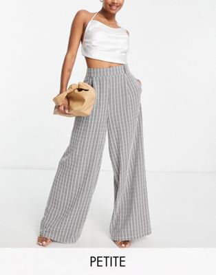 Flounce London Petite satin high waist wide leg trousers in black and white check  - ASOS Price Checker
