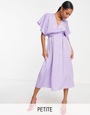 Flounce London Petite satin kimono sleeve midi dress in lilac   - ASOS Price Checker