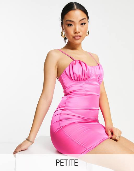 Missguided Petite Hot Pink Stretch Satin Bodycon Mini Dress