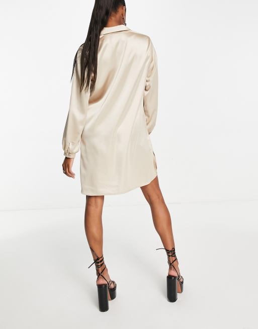 petite satin shirt dress Dreams Do Come True Satin Shirt Dress