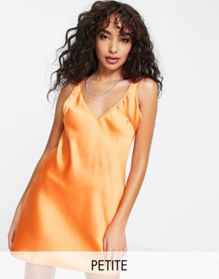 Flounce London Petite satin mini slip dress in tangerine  - ASOS Price Checker