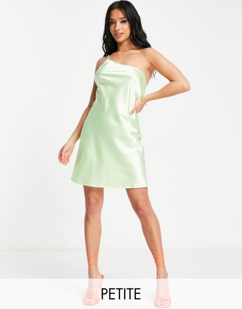 Flounce London Plunge Front Mini Dress With Drop Sleeves In Lime