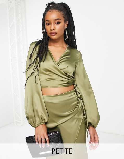 Flounce London satin flutter sleeve wrap front maxi dress in bold green, ASOS