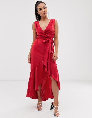 petite satin wrap dress