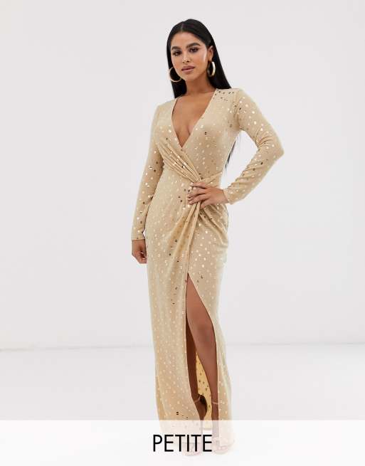 Gold petite 2025 maxi dress