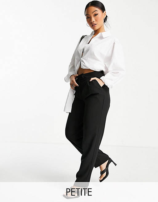 Flounce London Petite straight leg trousers with pleated front in black