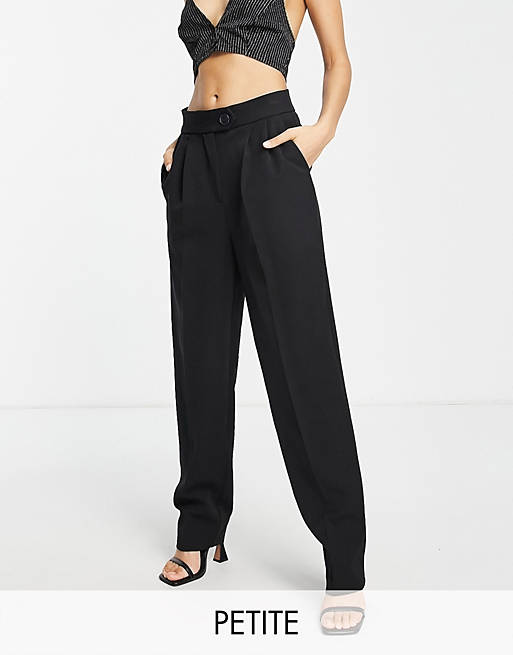  Flounce London Petite straight leg trousers with pleated front in black 