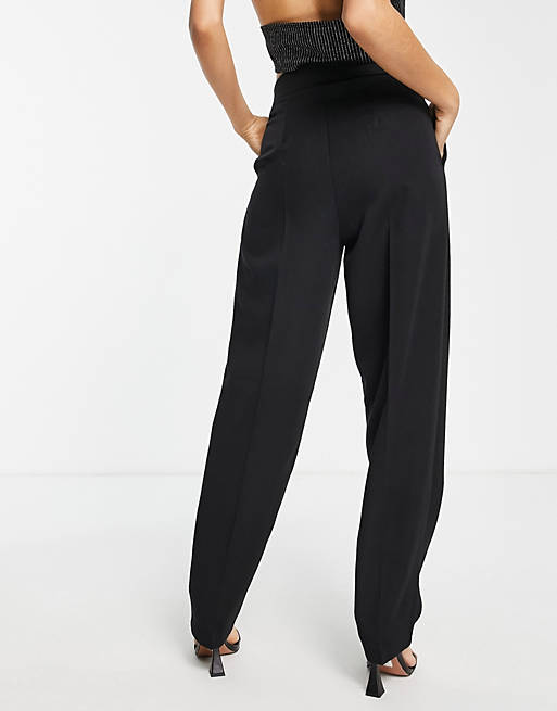  Flounce London Petite straight leg trousers with pleated front in black 