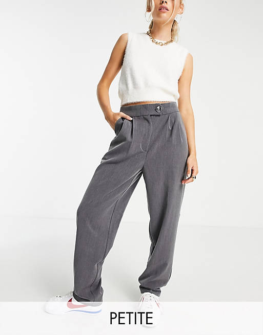 Flounce London Petite straight leg trousers with pleated front in grey co-ord