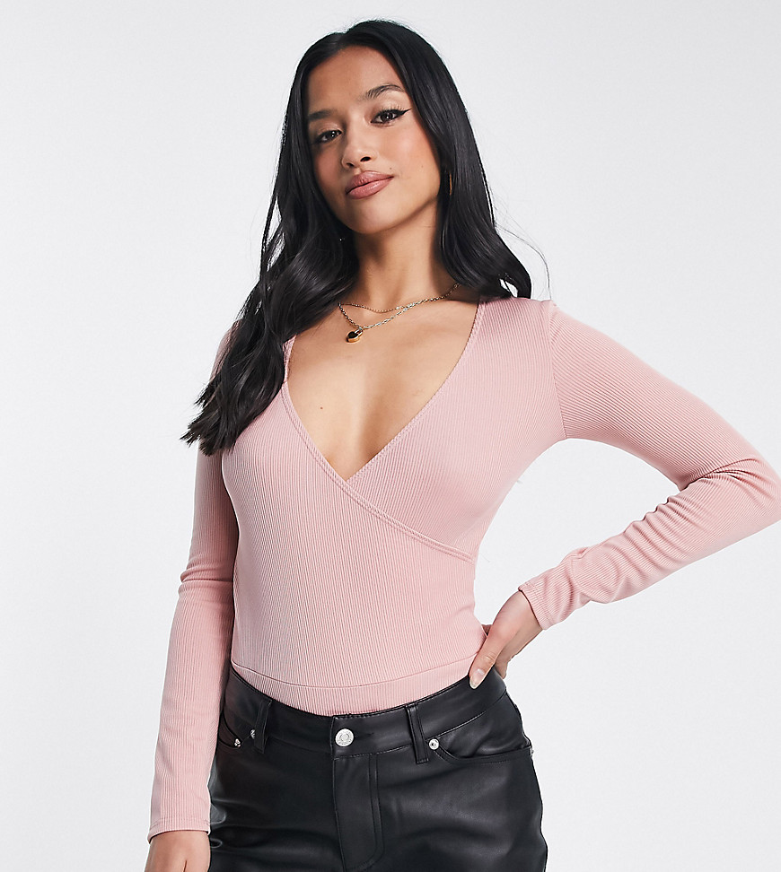 wrap ribbed body in blush-Pink