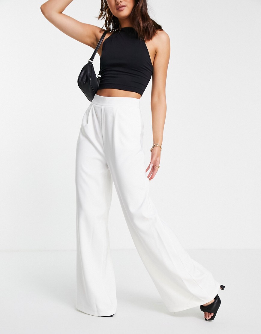 Flounce London pleated wide leg pant in ecru - part of a set-White