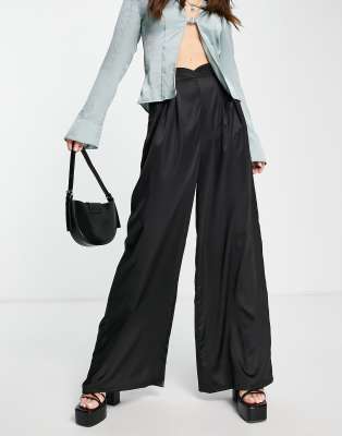 Flounce London pleated wide leg satin 