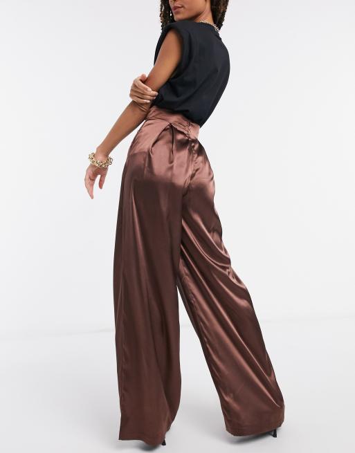 Pleated Wide Leg Satin Pants