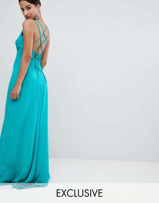 Flounce London plunge front maxi dress with strappy back | ASOS