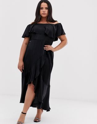 plus size bardot midi dress