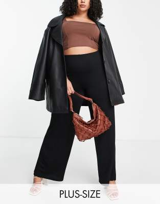 Flounce London Plus basic high waisted wide leg trousers in black φωτογραφία