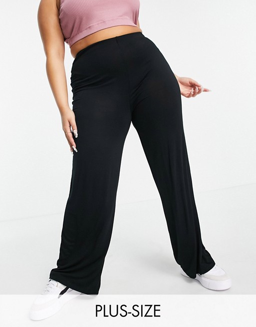 Flounce London Plus basic high waisted wide leg trousers in black