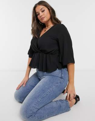 black plunge peplum top