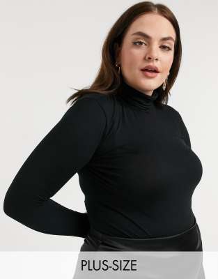 Flounce London Plus basic rollneck long sleeve bodysuit in black